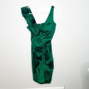 Green floral shoulder detail dress